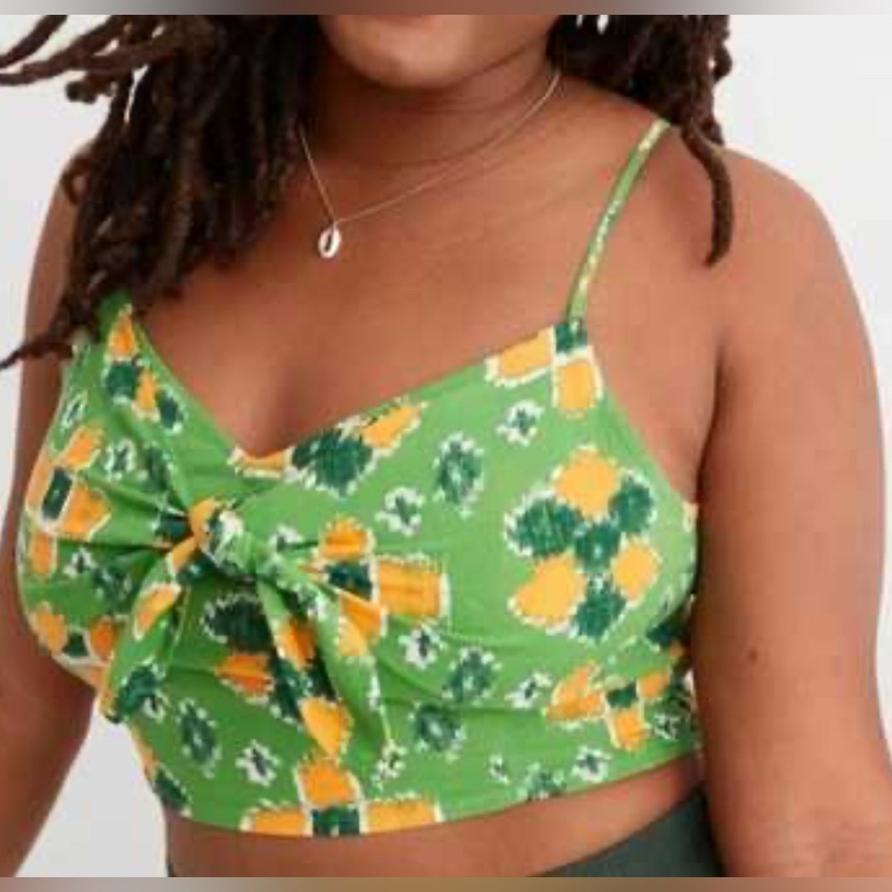 Aerie green tie front crop top, XL